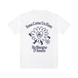 tee bianca sono come un fiore variante blu di pescheria mon maour